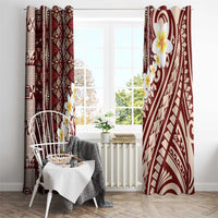 Red Vintage Tonga Ngatu Pattern With Plumeria Window Curtain LT05 - Polynesian Pride