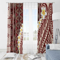 Red Vintage Tonga Ngatu Pattern With Plumeria Window Curtain LT05 - Polynesian Pride