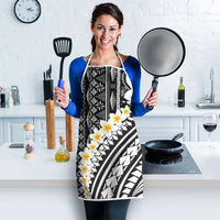 Black Vintage Tonga Ngatu Pattern With Plumeria Apron LT05 - Polynesian Pride