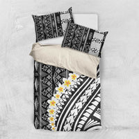 Black Vintage Tonga Ngatu Pattern With Plumeria Bedding Set LT05 US Twin 172cm x 218cm Black - Polynesian Pride