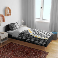 Black Vintage Tonga Ngatu Pattern With Plumeria Bedding Set LT05 - Polynesian Pride