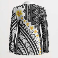 Black Vintage Tonga Ngatu Pattern With Plumeria Blazer LT05 - Polynesian Pride
