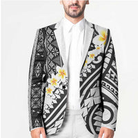 Black Vintage Tonga Ngatu Pattern With Plumeria Blazer LT05 - Polynesian Pride