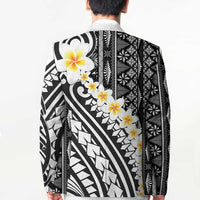 Black Vintage Tonga Ngatu Pattern With Plumeria Blazer LT05 - Polynesian Pride