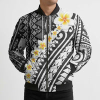 Black Vintage Tonga Ngatu Pattern With Plumeria Bomber Puffer Jacket LT05 - Polynesian Pride