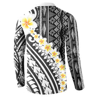 Black Vintage Tonga Ngatu Pattern With Plumeria Button Sweatshirt LT05 - Polynesian Pride