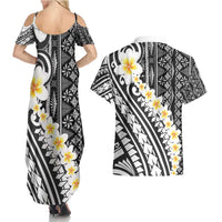 Black Vintage Tonga Ngatu Pattern With Plumeria Couples Matching Summer Maxi Dress and Hawaiian Shirt LT05 - Polynesian Pride