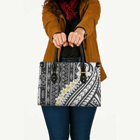 Black Vintage Tonga Ngatu Pattern With Plumeria Leather Bag LT05 - Polynesian Pride