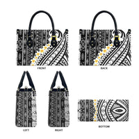 Black Vintage Tonga Ngatu Pattern With Plumeria Leather Bag LT05 - Polynesian Pride