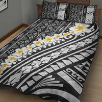 Black Vintage Tonga Ngatu Pattern With Plumeria Quilt Bed Set LT05 - Polynesian Pride