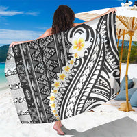 Black Vintage Tonga Ngatu Pattern With Plumeria Sarong LT05 One Size 44 x 66 inches Black - Polynesian Pride