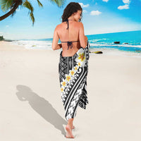 Black Vintage Tonga Ngatu Pattern With Plumeria Sarong LT05 - Polynesian Pride