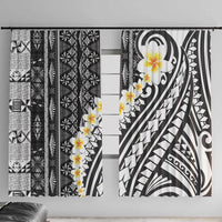 Black Vintage Tonga Ngatu Pattern With Plumeria Window Curtain LT05 With Hooks Black - Polynesian Pride