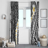 Black Vintage Tonga Ngatu Pattern With Plumeria Window Curtain LT05 - Polynesian Pride