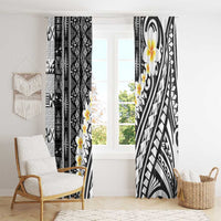 Black Vintage Tonga Ngatu Pattern With Plumeria Window Curtain LT05 - Polynesian Pride