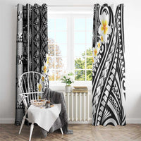 Black Vintage Tonga Ngatu Pattern With Plumeria Window Curtain LT05 - Polynesian Pride