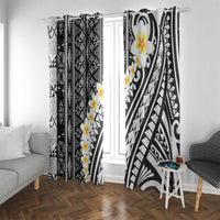 Black Vintage Tonga Ngatu Pattern With Plumeria Window Curtain LT05 With Grommets Black - Polynesian Pride