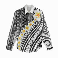 Black Vintage Tonga Ngatu Pattern With Plumeria Women Casual Shirt LT05 - Polynesian Pride