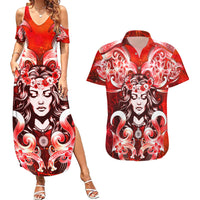 Hawaii Goddess Of Fire Madame Pele Couples Matching Summer Maxi Dress and Hawaiian Shirt Polynesian Style LT05 Red - Polynesian Pride