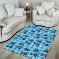Blue Palaka Hawaii Area Rug Hawaiian Lehua Blossoms