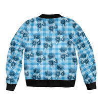 Blue Palaka Hawaii Bomber Jacket Hawaiian Lehua Blossoms