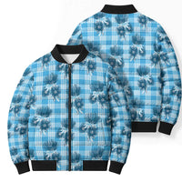 Blue Palaka Hawaii Bomber Puffer Jacket Hawaiian Lehua Blossoms