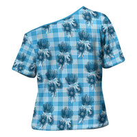 Blue Palaka Hawaii Cross Shoulder Shirt Hawaiian Lehua Blossoms LT05 - Polynesian Pride