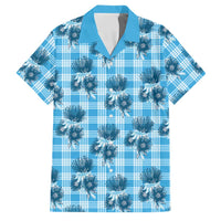 Blue Palaka Hawaii Family Matching Off Shoulder Maxi Dress and Hawaiian Shirt Hawaiian Lehua Blossoms