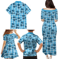 Blue Palaka Hawaii Family Matching Puletasi and Hawaiian Shirt Hawaiian Lehua Blossoms