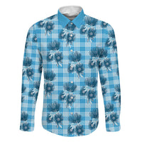 Blue Palaka Hawaii Family Matching Puletasi and Hawaiian Shirt Hawaiian Lehua Blossoms