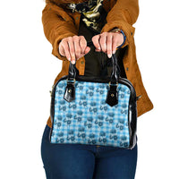 Blue Palaka Hawaii Shoulder Handbag Hawaiian Lehua Blossoms