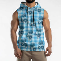 Blue Palaka Hawaii Sleeveless Hoodie Hawaiian Lehua Blossoms