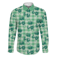 Green Palaka Hawaii Family Matching Off Shoulder Maxi Dress and Hawaiian Shirt Hawaiian Lehua Blossoms