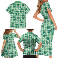 Green Palaka Hawaii Family Matching Short Sleeve Bodycon Dress and Hawaiian Shirt Hawaiian Lehua Blossoms