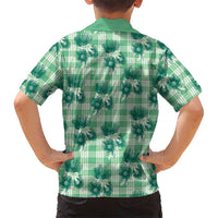 Green Palaka Hawaii Family Matching Summer Maxi Dress and Hawaiian Shirt Hawaiian Lehua Blossoms