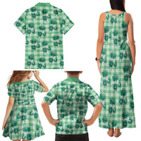 Green Palaka Hawaii Family Matching Tank Maxi Dress and Hawaiian Shirt Hawaiian Lehua Blossoms