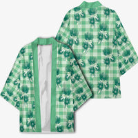 Green Palaka Hawaii Kimono Hawaiian Lehua Blossoms