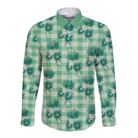 Green Palaka Hawaii Long Sleeve Button Shirt Hawaiian Lehua Blossoms LT05 Unisex Green - Polynesian Pride