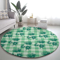 Green Palaka Hawaii Round Carpet Hawaiian Lehua Blossoms