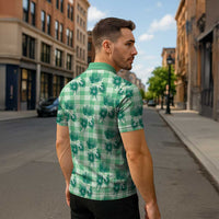 Green Palaka Hawaii Zipper Polo Shirt Hawaiian Lehua Blossoms