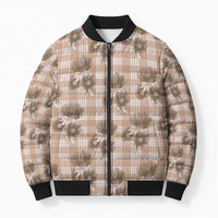 Brown Palaka Hawaii Bomber Puffer Jacket Hawaiian Lehua Blossoms