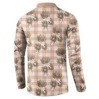Brown Palaka Hawaii Button Sweatshirt Hawaiian Lehua Blossoms