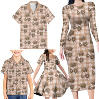 Brown Palaka Hawaii Family Matching Long Sleeve Bodycon Dress and Hawaiian Shirt Hawaiian Lehua Blossoms