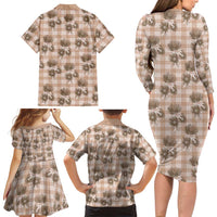 Brown Palaka Hawaii Family Matching Long Sleeve Bodycon Dress and Hawaiian Shirt Hawaiian Lehua Blossoms