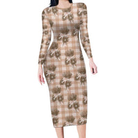 Brown Palaka Hawaii Family Matching Long Sleeve Bodycon Dress and Hawaiian Shirt Hawaiian Lehua Blossoms
