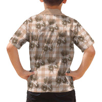 Brown Palaka Hawaii Family Matching Off Shoulder Short Dress and Hawaiian Shirt Hawaiian Lehua Blossoms
