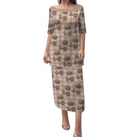 Brown Palaka Hawaii Family Matching Puletasi and Hawaiian Shirt Hawaiian Lehua Blossoms