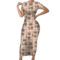Brown Palaka Hawaii Family Matching Short Sleeve Bodycon Dress and Hawaiian Shirt Hawaiian Lehua Blossoms