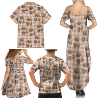 Brown Palaka Hawaii Family Matching Summer Maxi Dress and Hawaiian Shirt Hawaiian Lehua Blossoms