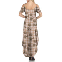 Brown Palaka Hawaii Family Matching Summer Maxi Dress and Hawaiian Shirt Hawaiian Lehua Blossoms